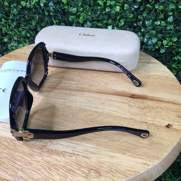 CHLOE - VERA BLACK SCALLOPED SQUARE FRAME SUNGLASSES - NEW - Picture 6 of 15